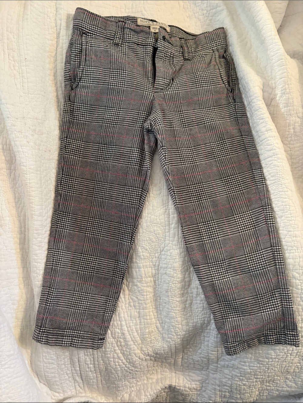 Kids Plaid Trousers in Black and Gray with Pink Accent